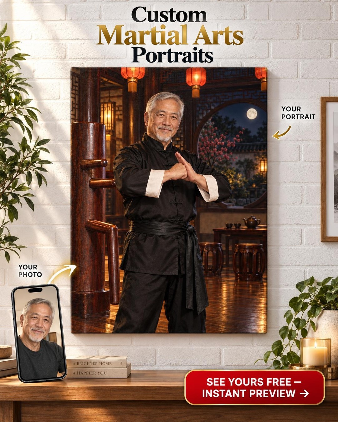 Kung Fu Master Custom Portrait from Photo | Personalized Martial Arts Gift