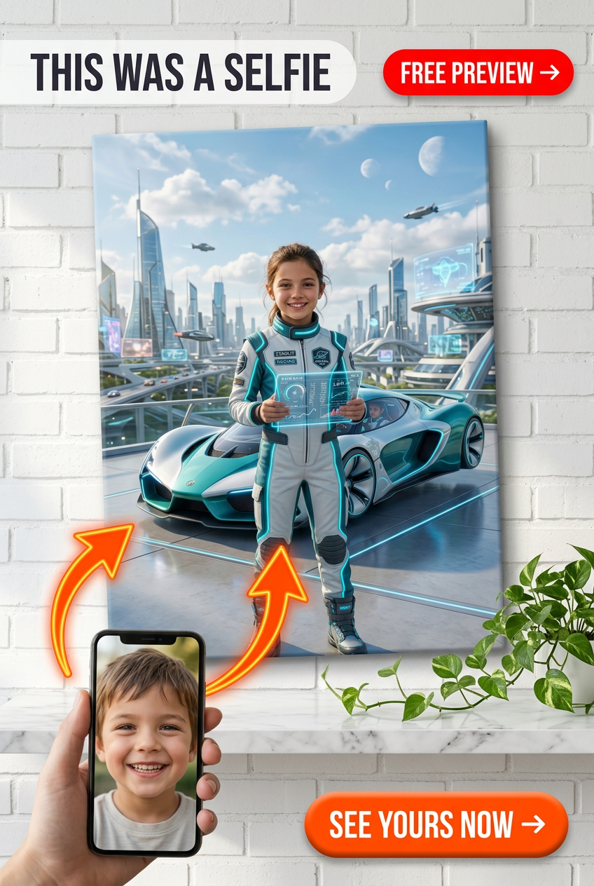 Custom Sci-Fi Girl Portrait — Futuristic Adventure Canvas