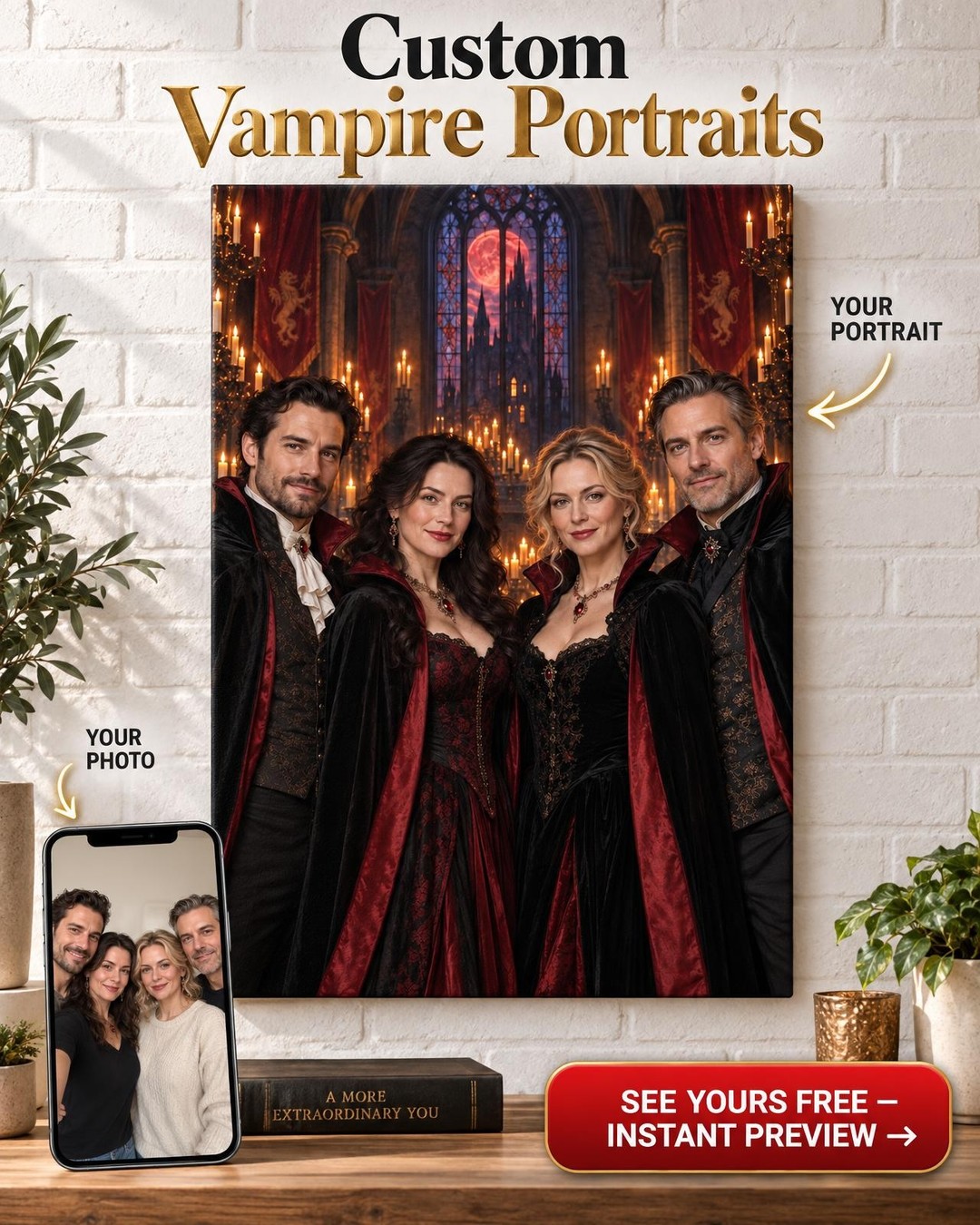 Vampire Castle Custom Portrait from Photo | Personalized Gift