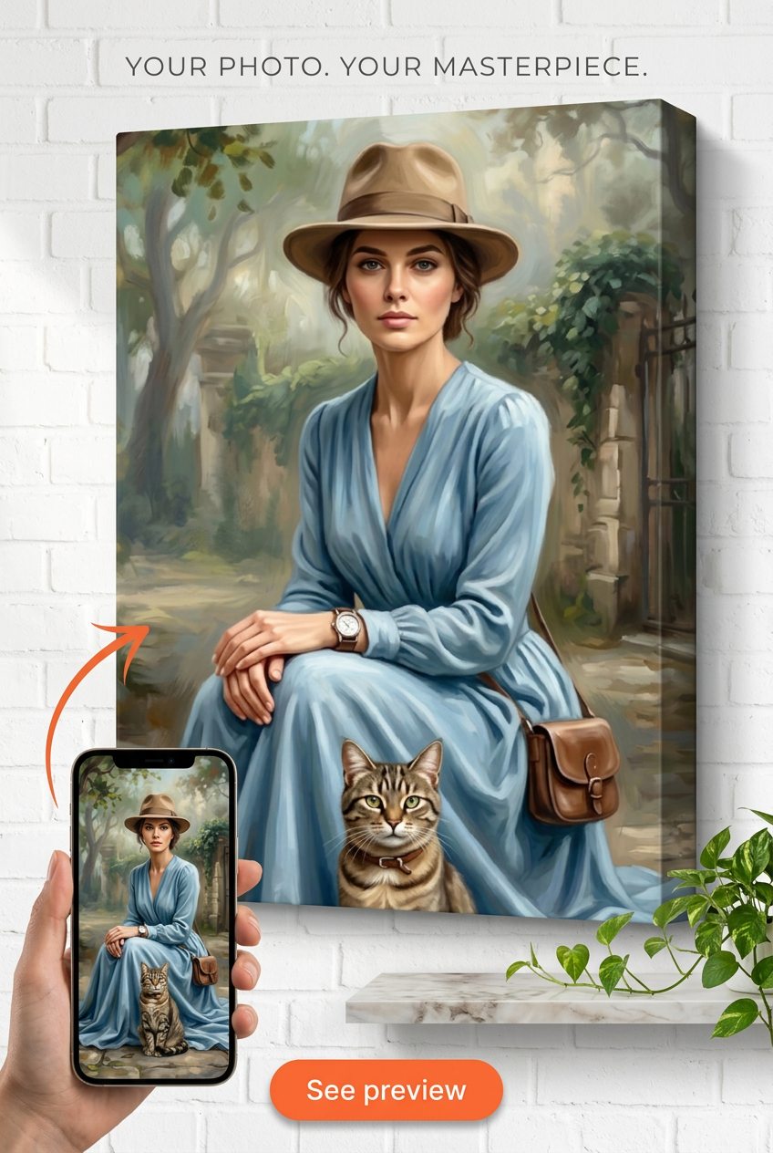 Custom Victorian Woman Portrait — Serene Human & Pet Canvas