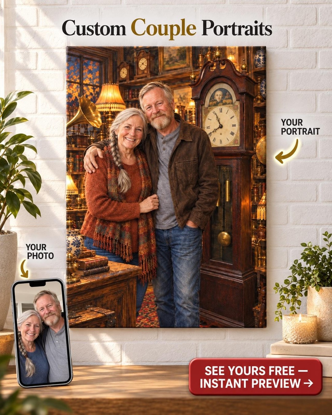 Our Favorite Piece Couple Custom Portrait from Photo | Personalized Antique Shop Gift