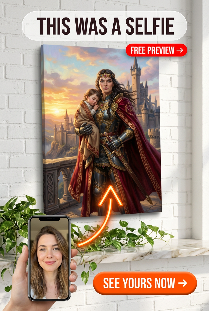 Custom Royal Family Portrait — Heroic Mother & Child Canvas