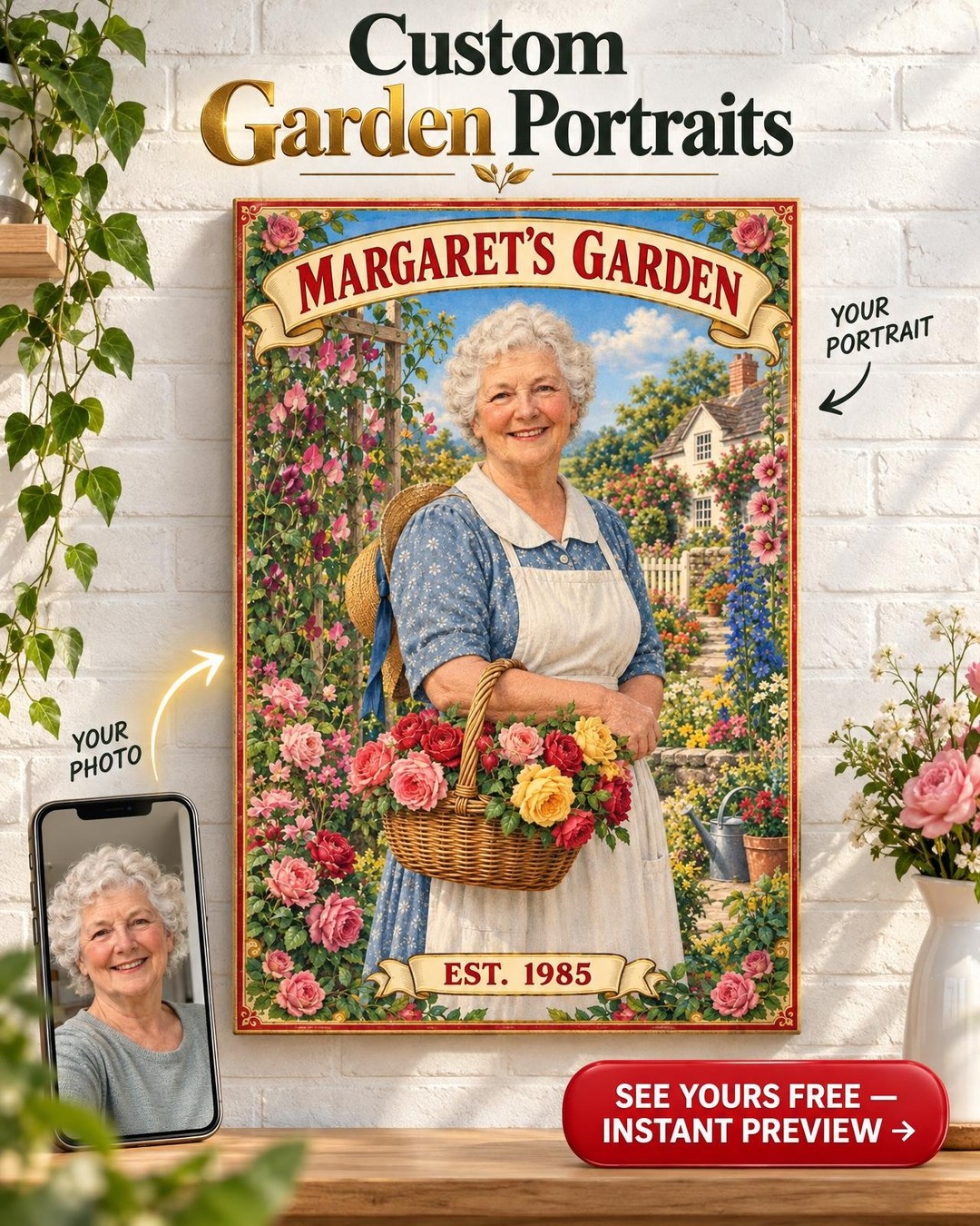 Vintage Seed Packet Custom Portrait from Photo | Personalized Gardener Gift