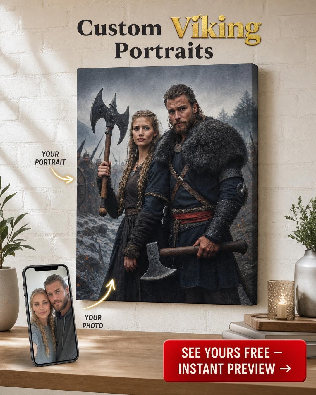 Epic Viking Couple Canvas Art Portrait