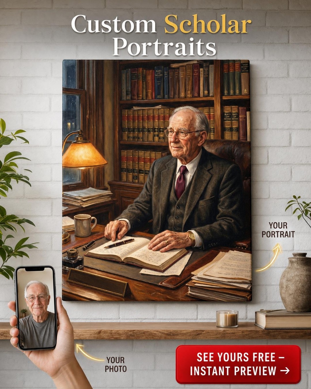 Retired Lawyer Victorian Portrait Custom Portrait from Photo | Personalized Gift