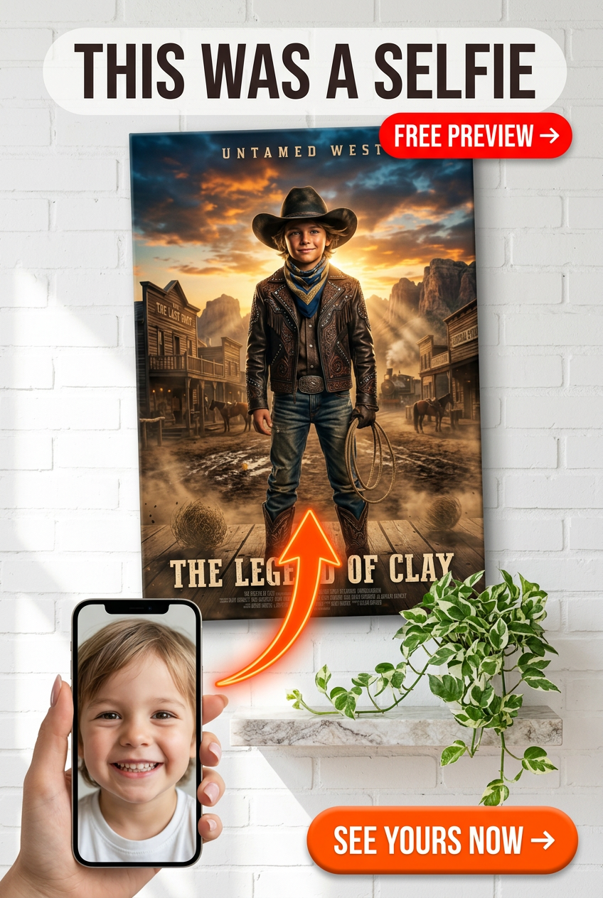 Custom Cowboy Single-Child Portrait — Heroic Wild West Canvas