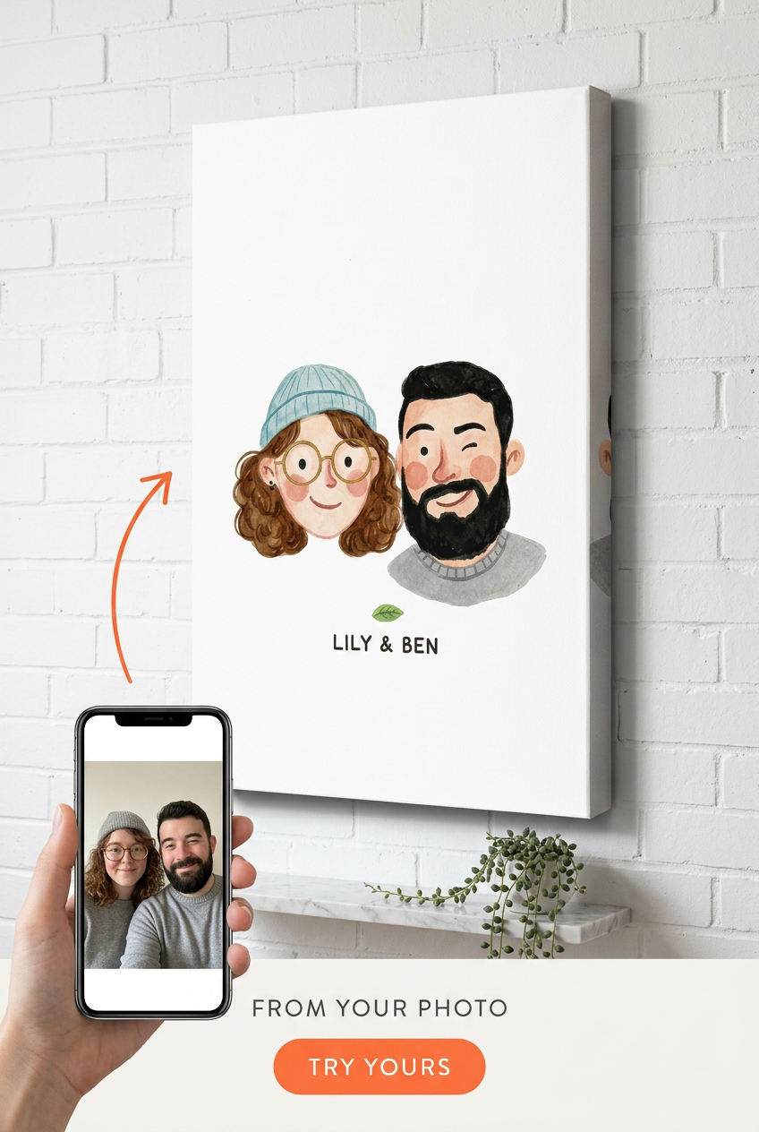 Custom Watercolor Couple Portrait — Whimsical Art from Photo