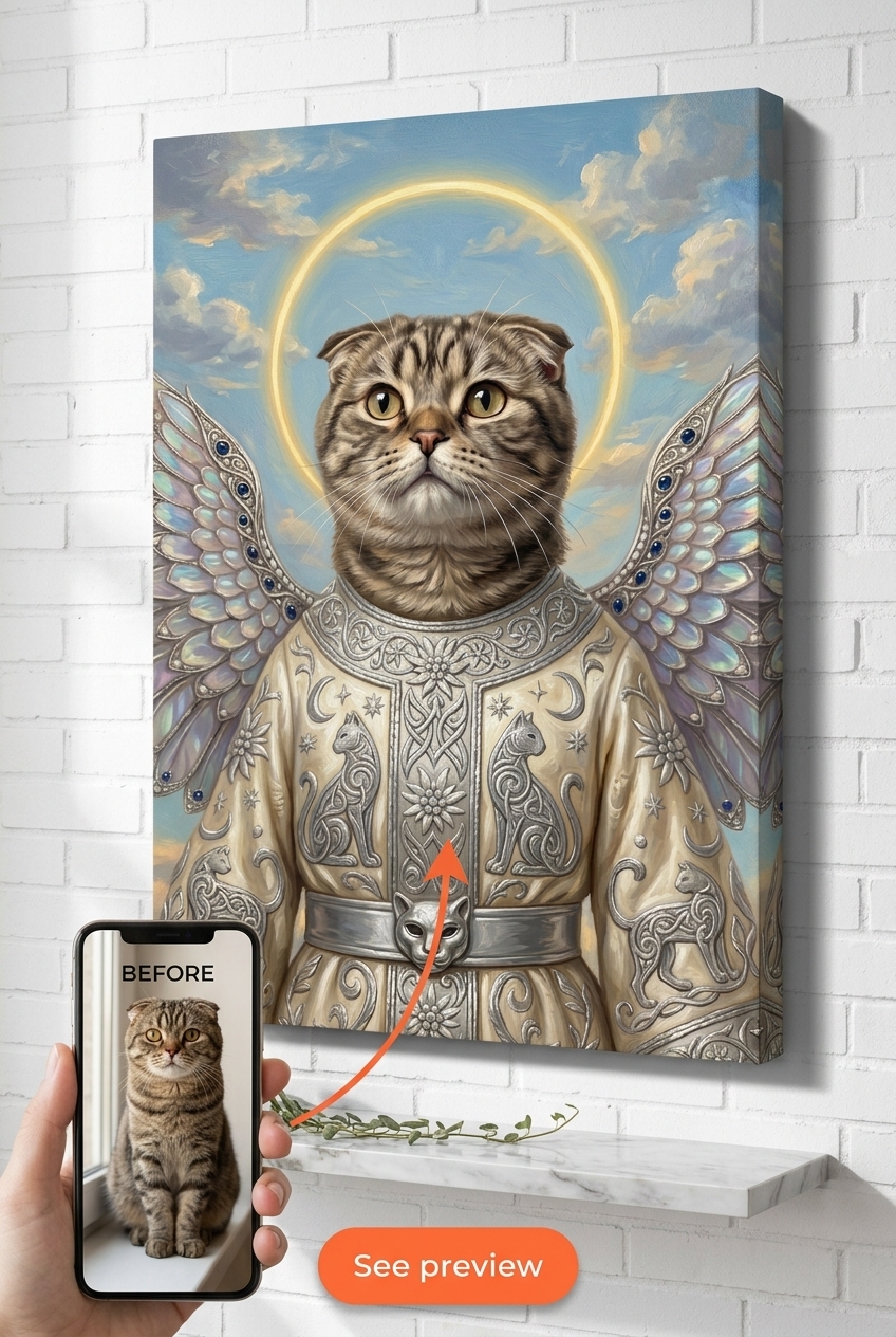 Custom Fantasy Cat Portrait — Angel Wings Canvas