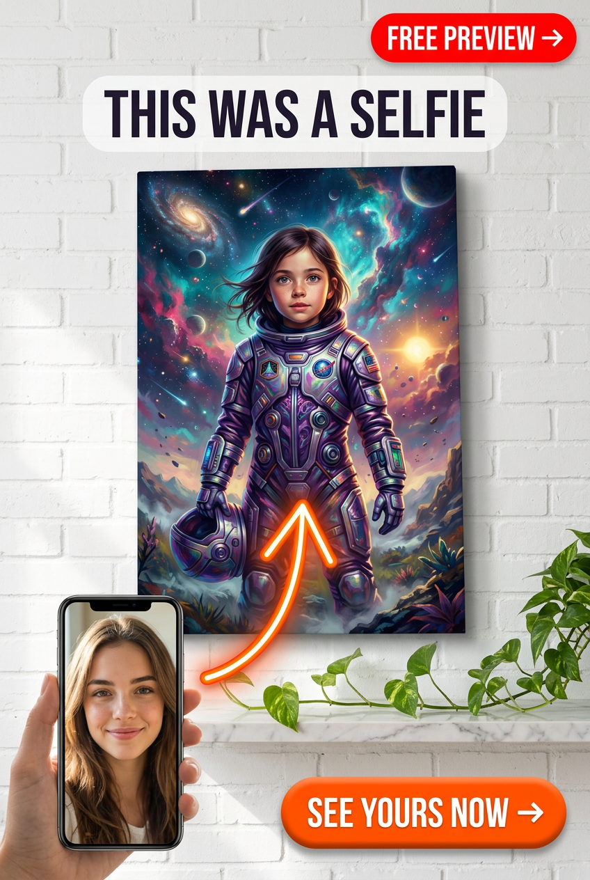 Custom Astronaut Woman Portrait — Whimsical Space Canvas