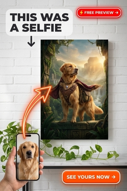 Custom Fantasy Pet Portrait — Heroic Golden Retriever Canvas