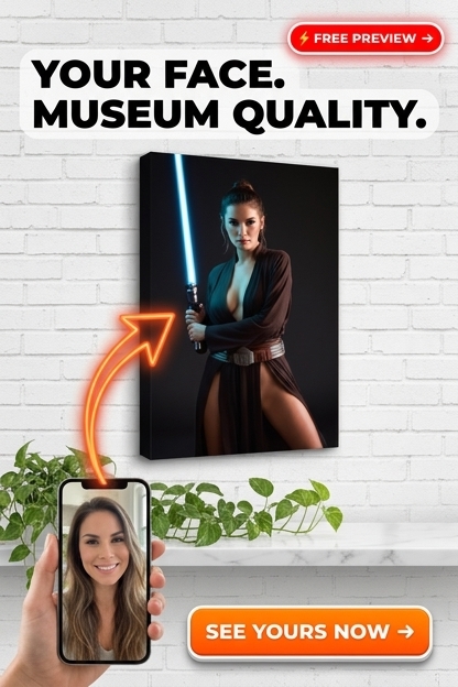 Custom Sci-Fi Woman Portrait — Heroic Lightsaber Canvas from Photo
