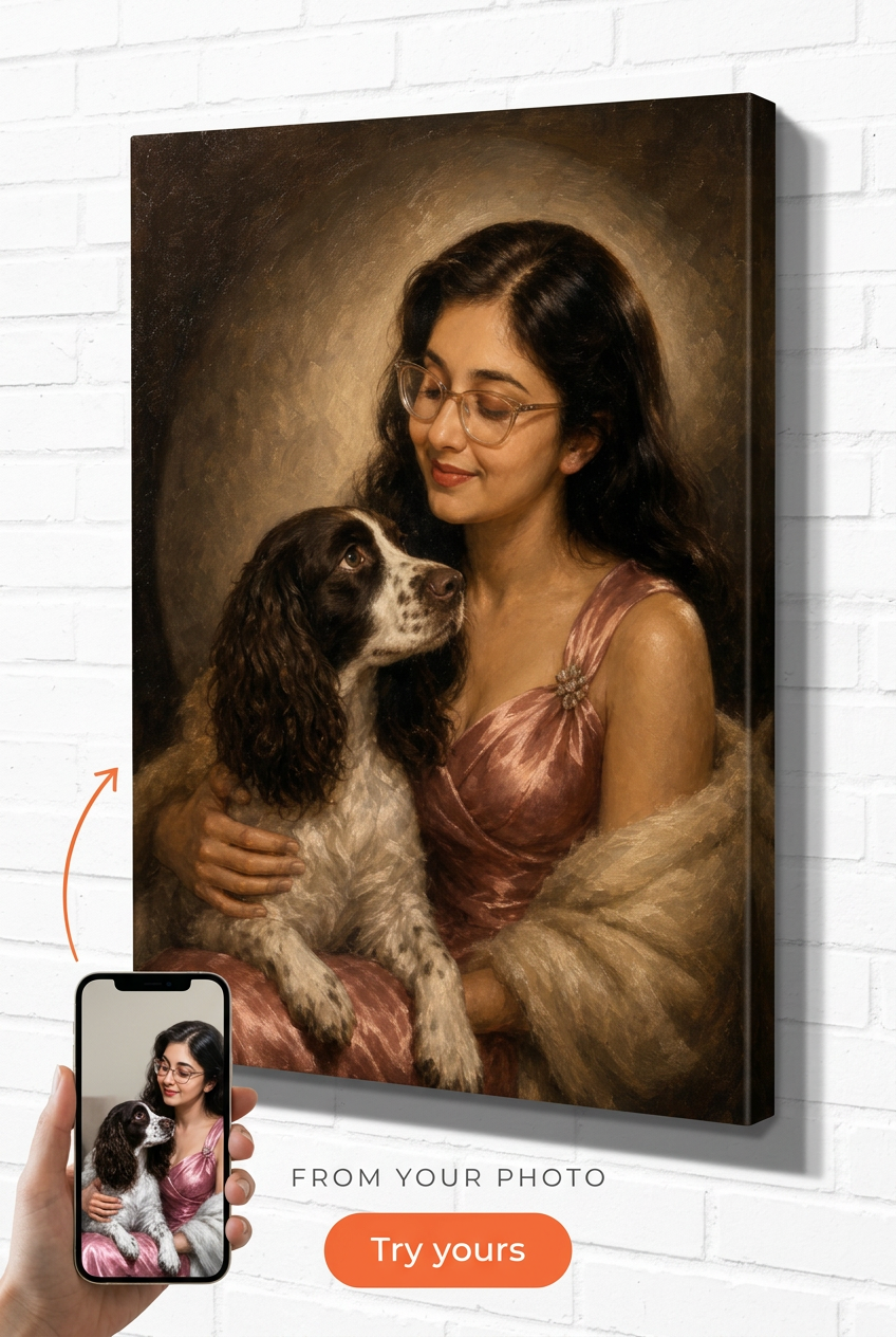Custom 1940s Hollywood Pet and Owner Portrait from Photo | Personalized Gift
