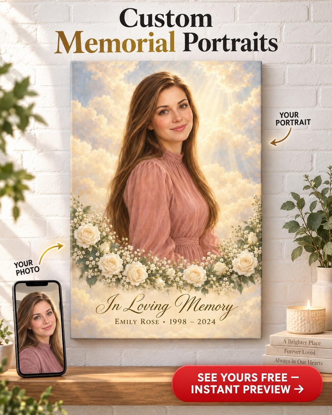 In Loving Memory Daughter Memorial Custom Portrait from Photo | Personalized Canvas Gift
