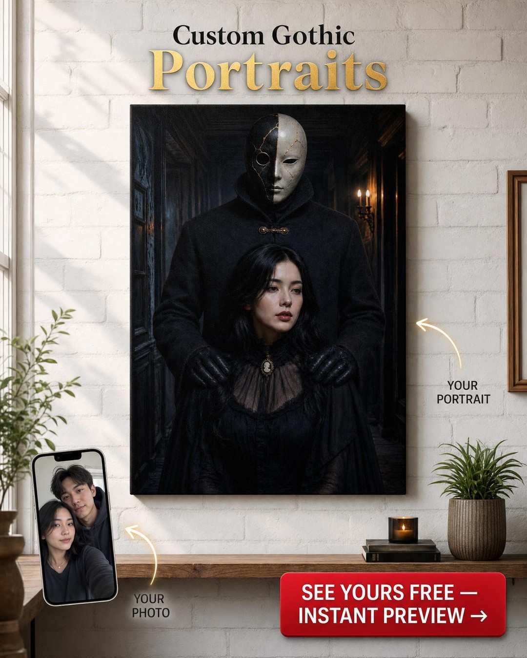 Cracked Porcelain Mask Couple Portrait from Photo
