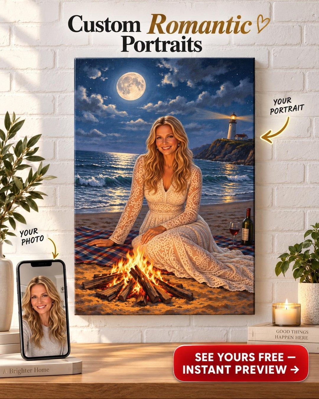 Romantic Beach Evening Custom Portrait from Photo | Personalized For Her Gift