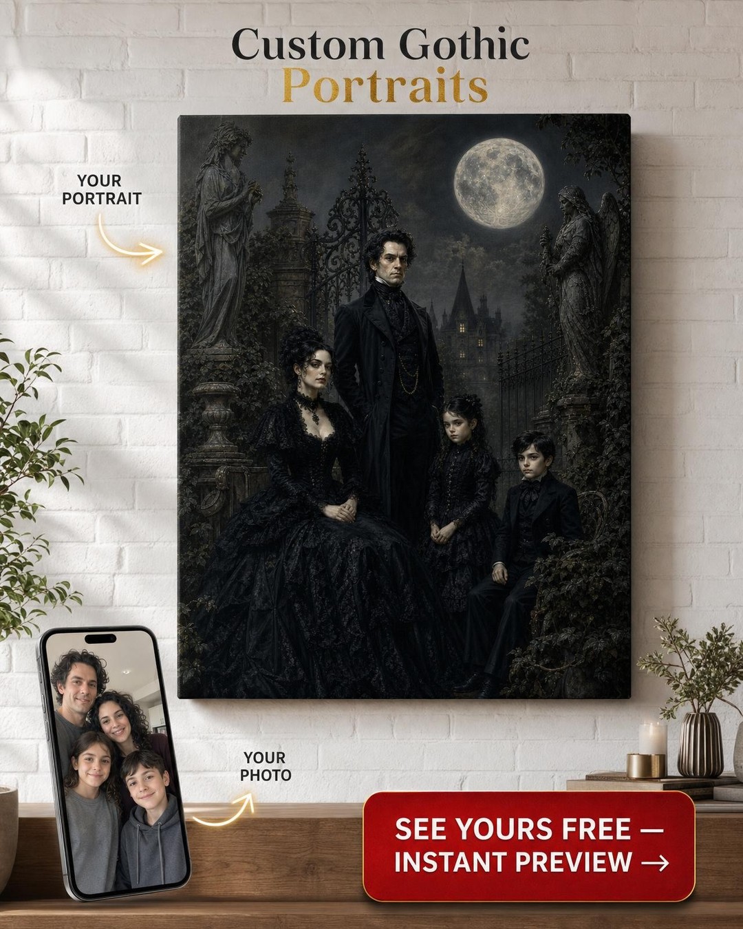 Gothic Estate Custom Portrait from Photo | Personalized Canvas Gift