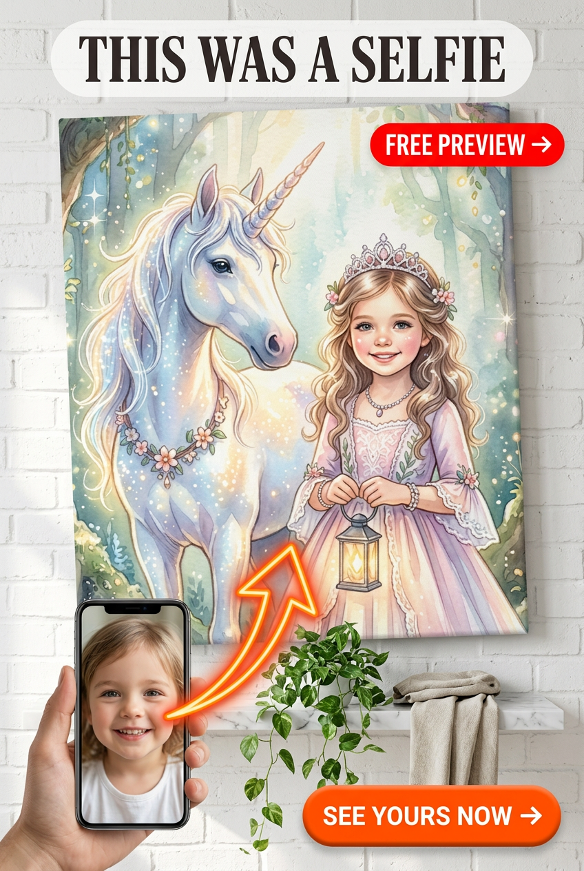 Custom Fantasy Girl Portrait — Unicorn Magic Canvas