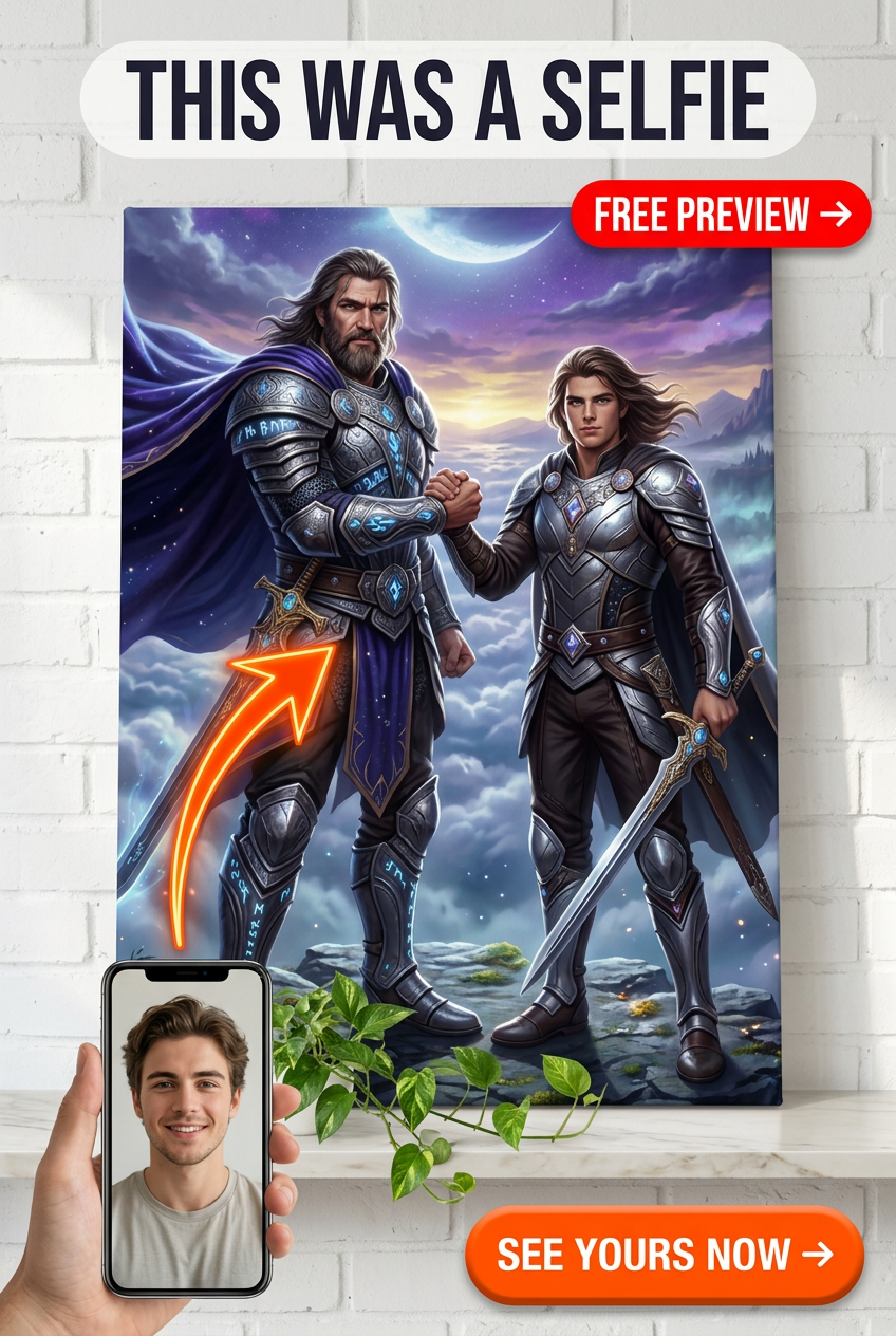 Custom Fantasy Single-Man Portrait — Heroic Warrior Canvas from Photo