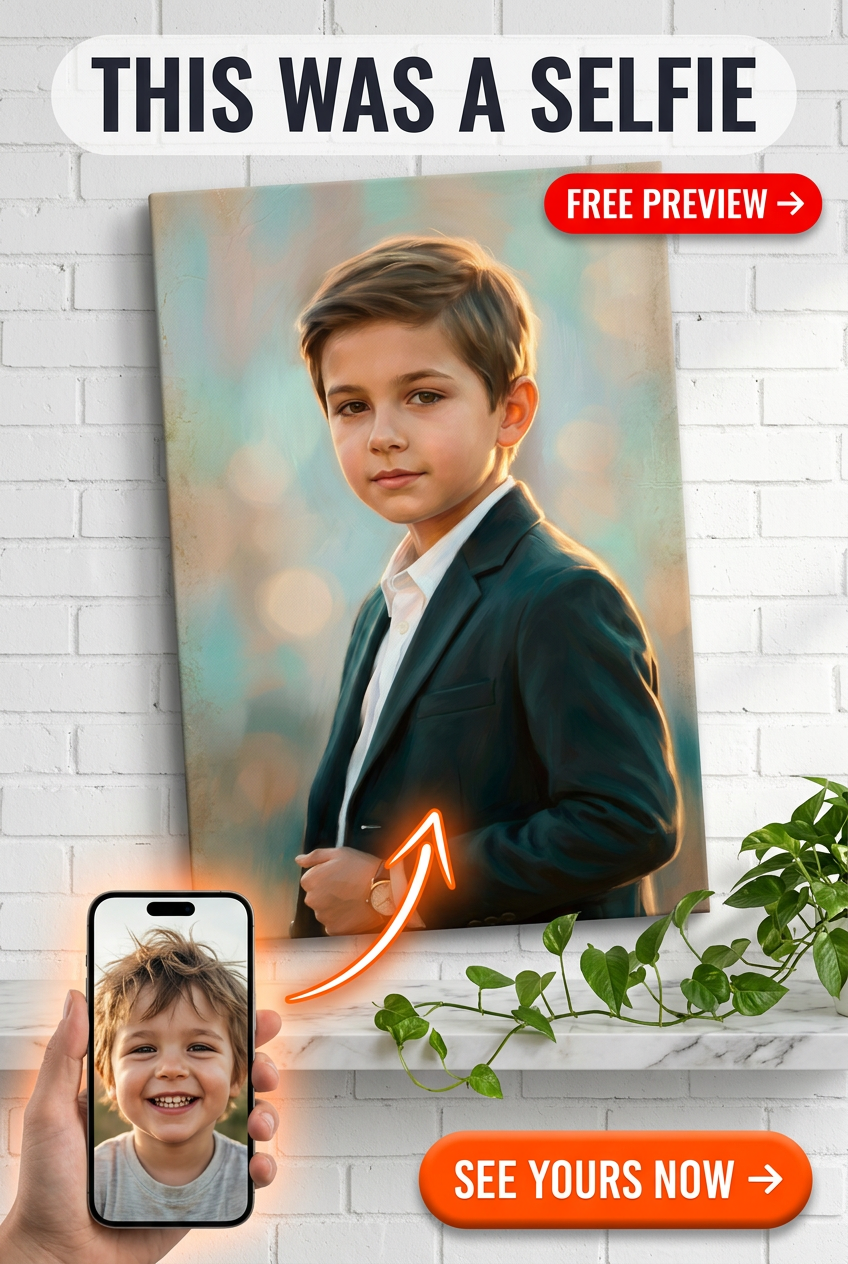 Custom Impressionist Boy Portrait — Serene Suit Canvas Art