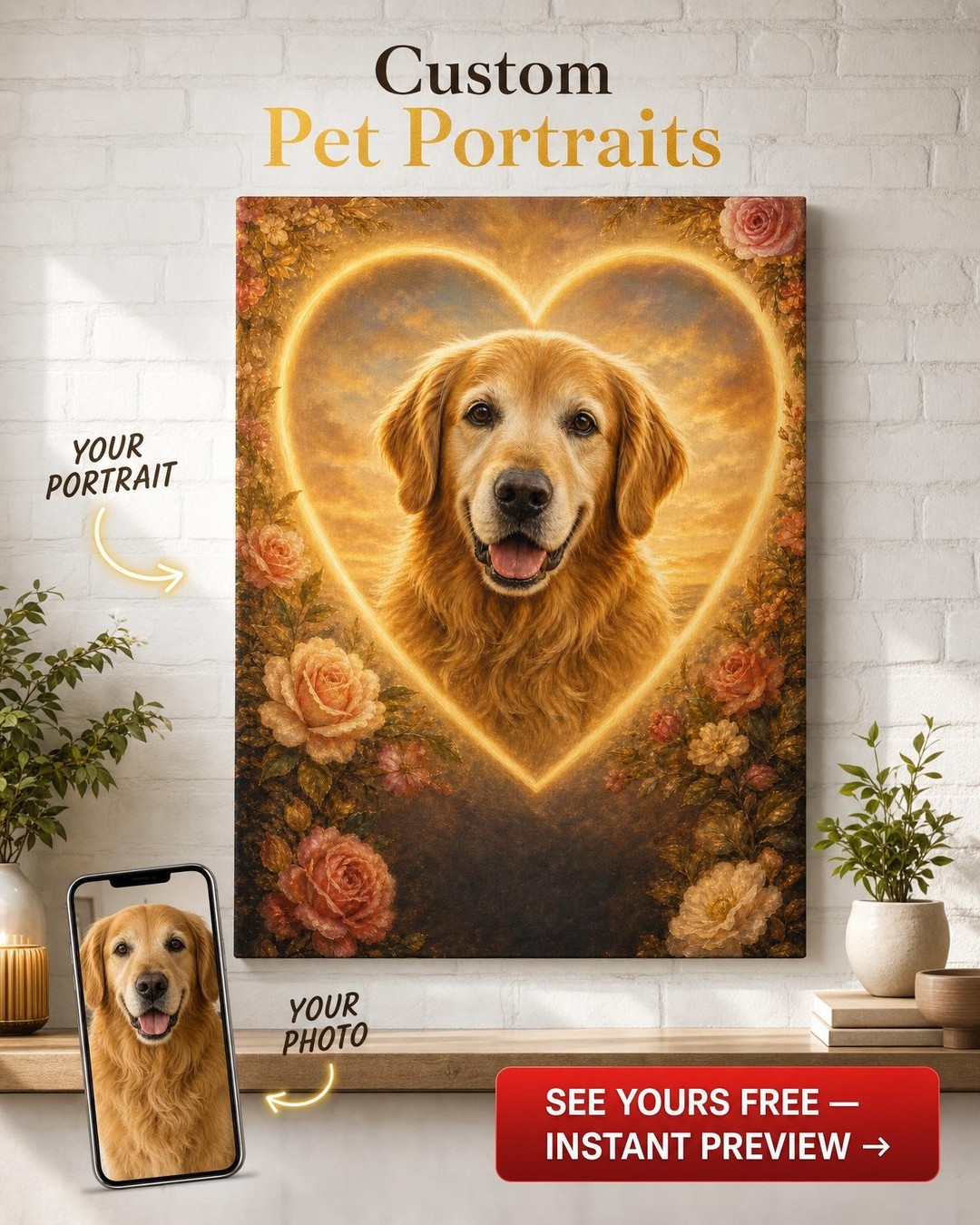Custom Memorial Pet Dog Portrait — Eternal Love Canvas
