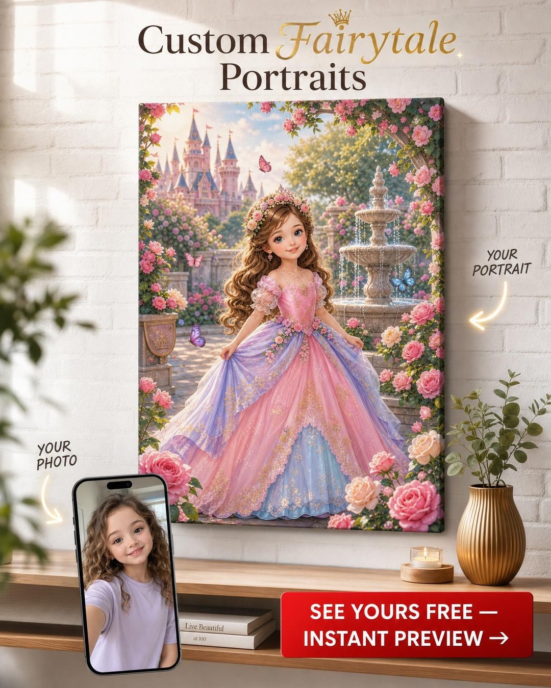 Enchanting Rose Garden Princess Canvas — Capture the Royal Dream