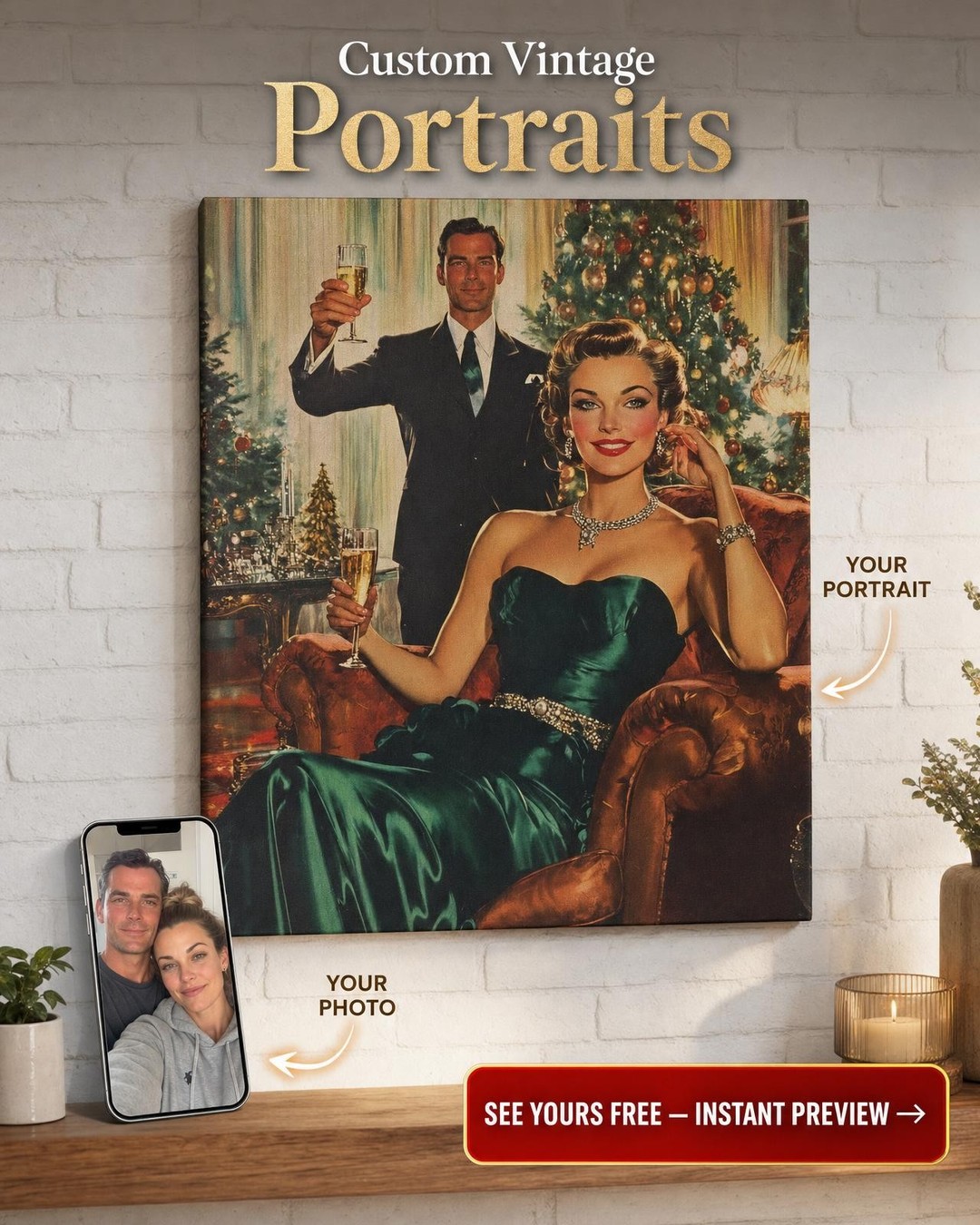 Custom Christmas Couple Portrait — Festive Canvas
