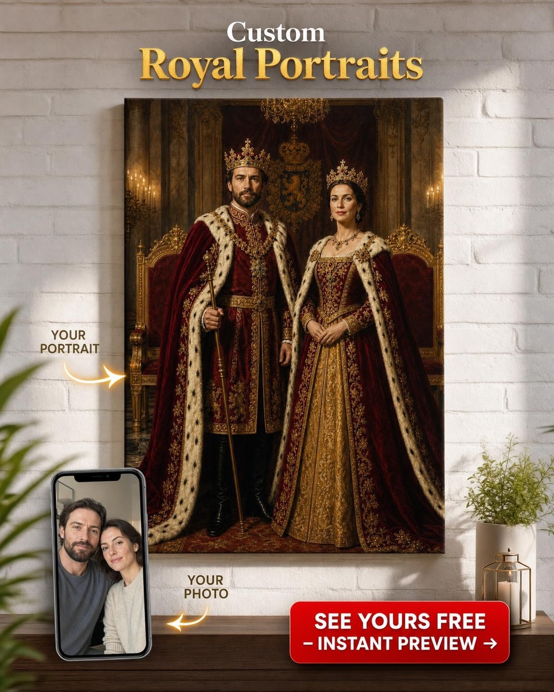 Royal Couple Portrait Custom Portrait from Photo | Personalized Couples Gift