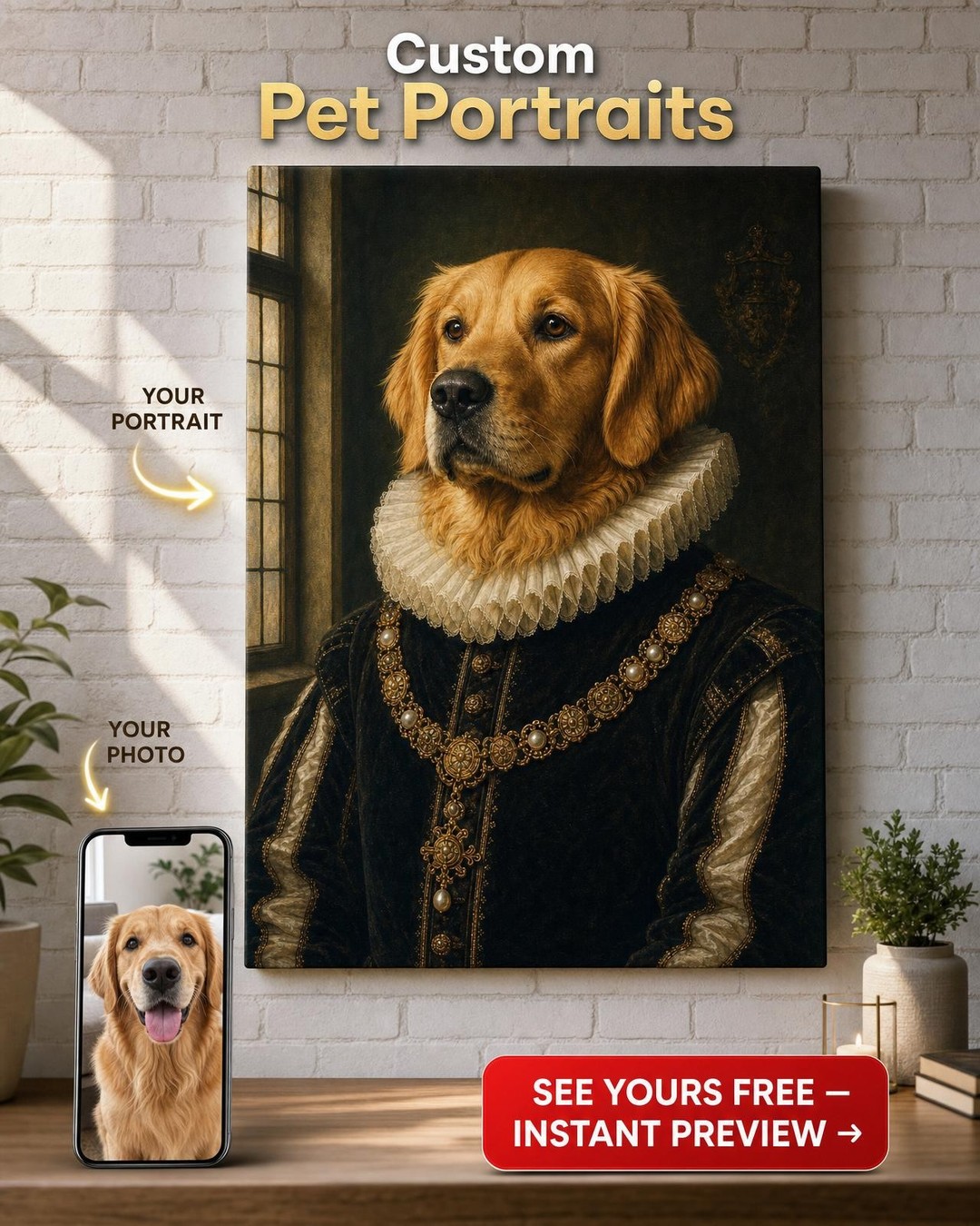 Renaissance Pet Portrait: Golden in Baroque