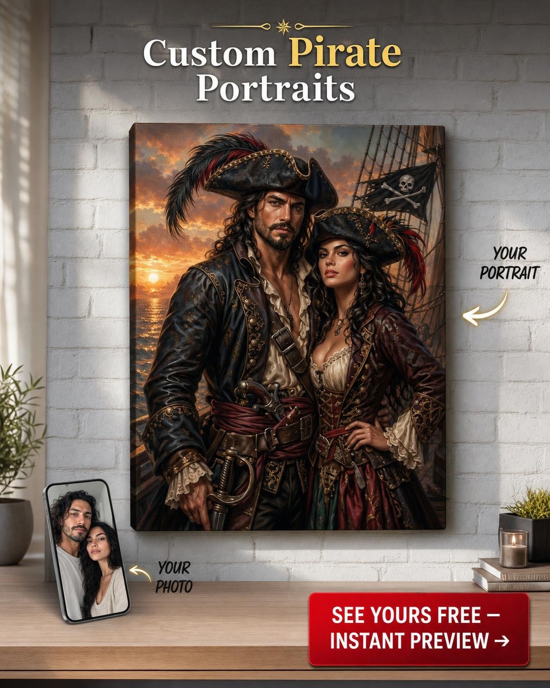 Pirate-Themed Custom Portrait | Premium Canvas Portraits