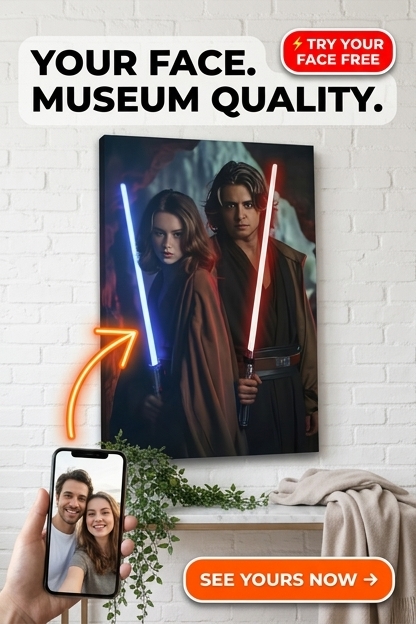 Custom Sci-Fi Couple Portrait — Heroic Lightsaber Canvas from Photo