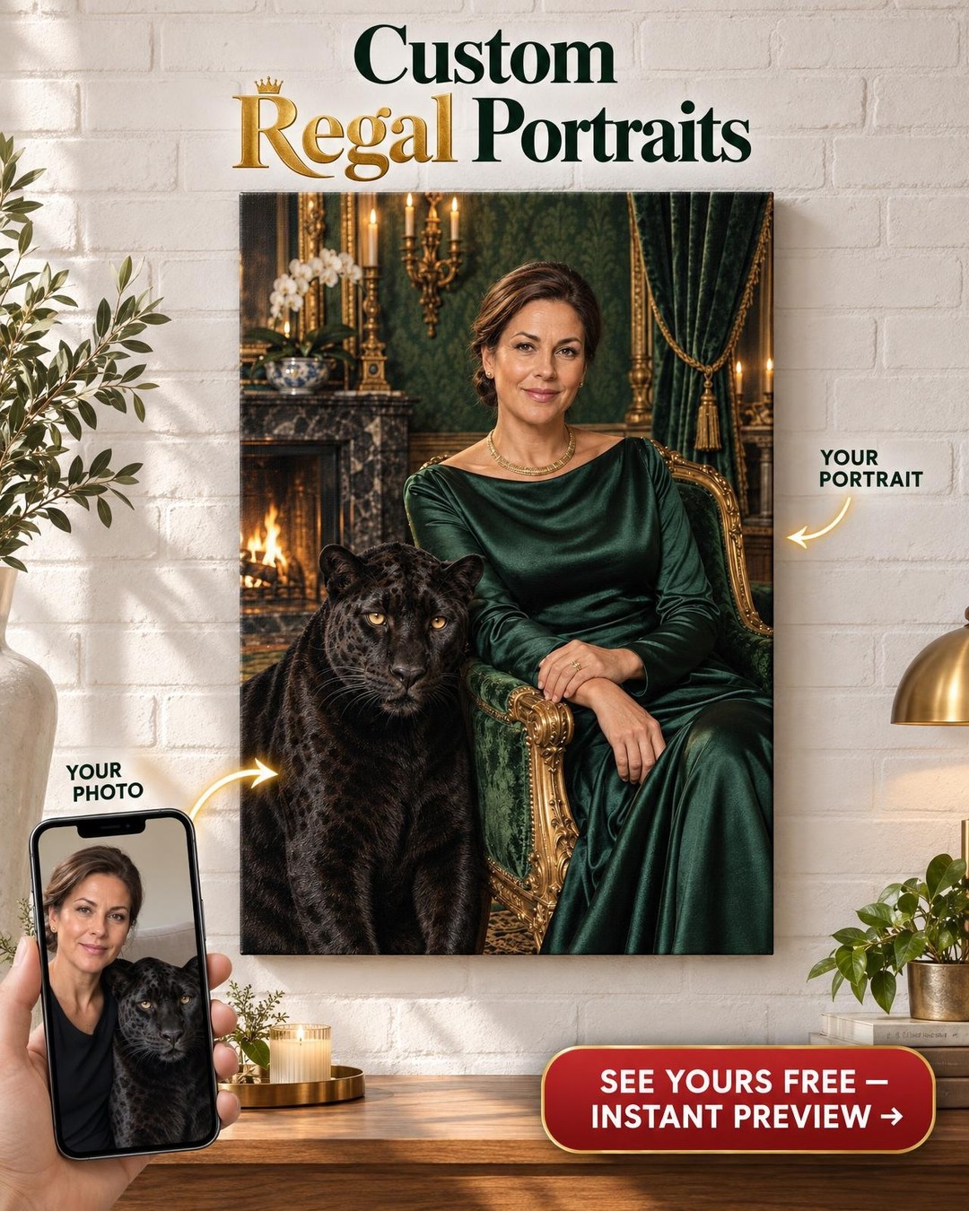 Velvet Salon Panther Custom Portrait from Photo | Personalized For Her Gift