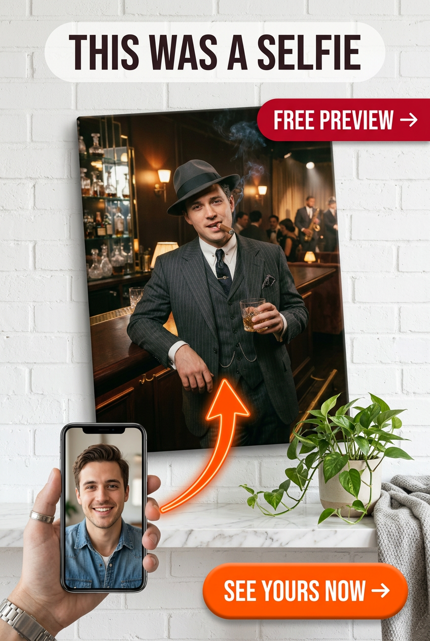 Custom Gothic Man Portrait — Heroic Speakeasy Canvas from Photo
