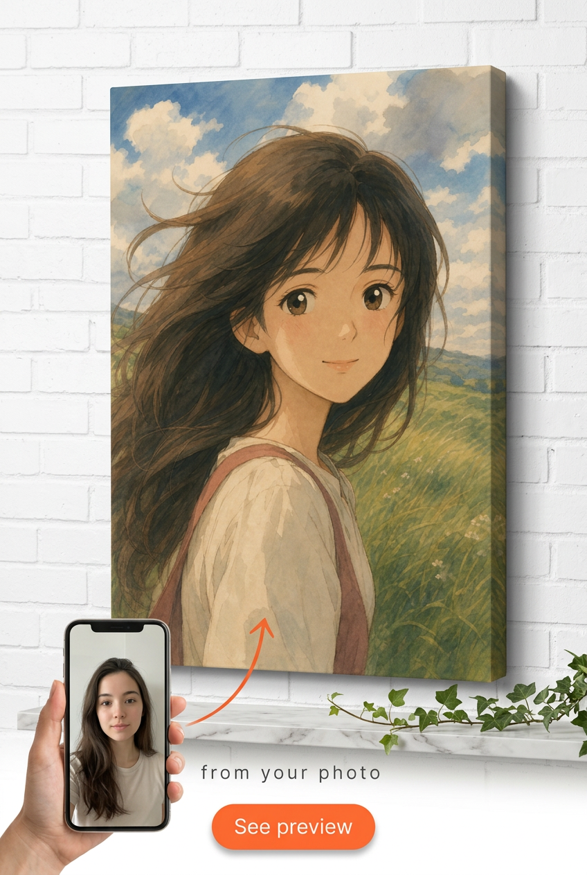 Custom Ghibli Woman Portrait — Whimsical Anime Art from Photo