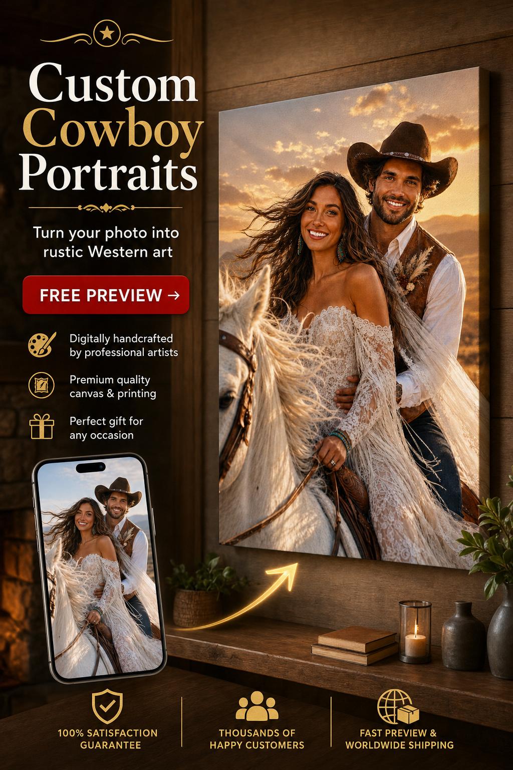 Western Equestrian Custom Portrait from Photo | Personalized Undefined Gift