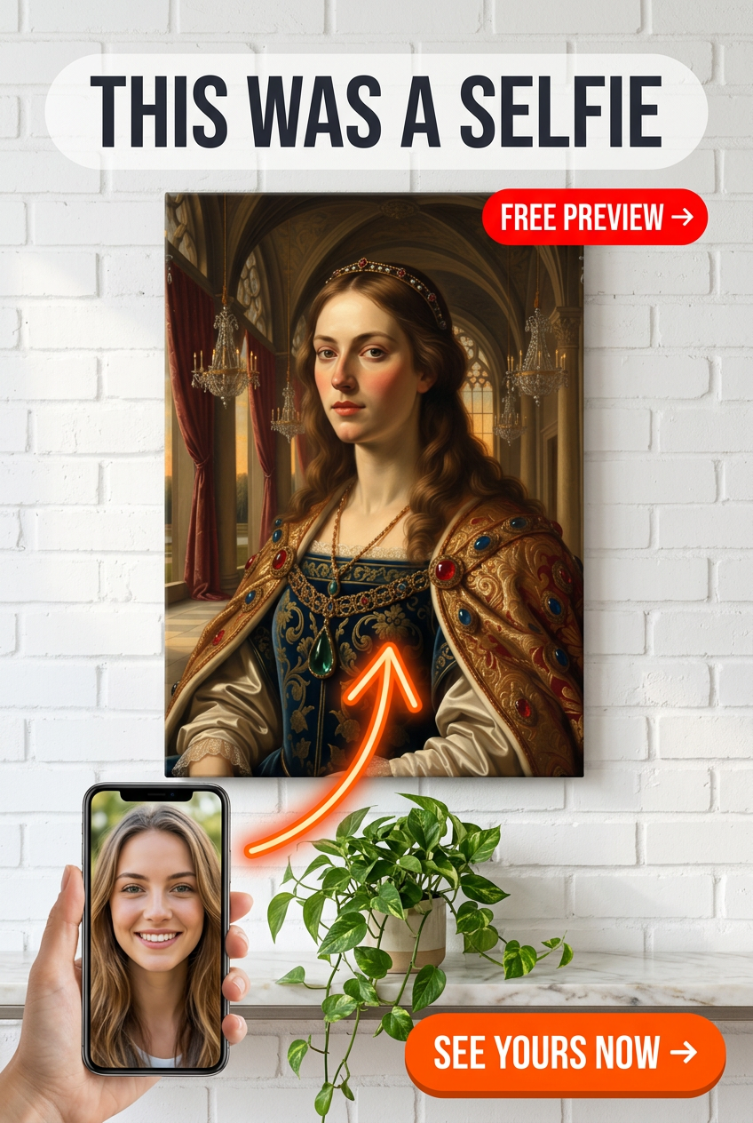 Custom Royal Woman Portrait — Regal Crown & Jewels Canvas