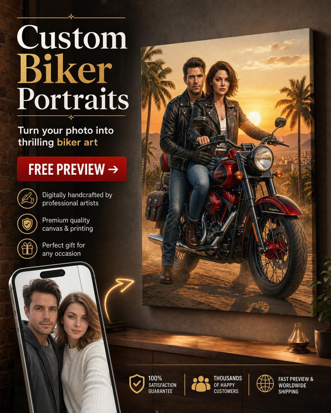 Biker-Inspired Custom Portrait from Photo | Personalized Undefined Gift