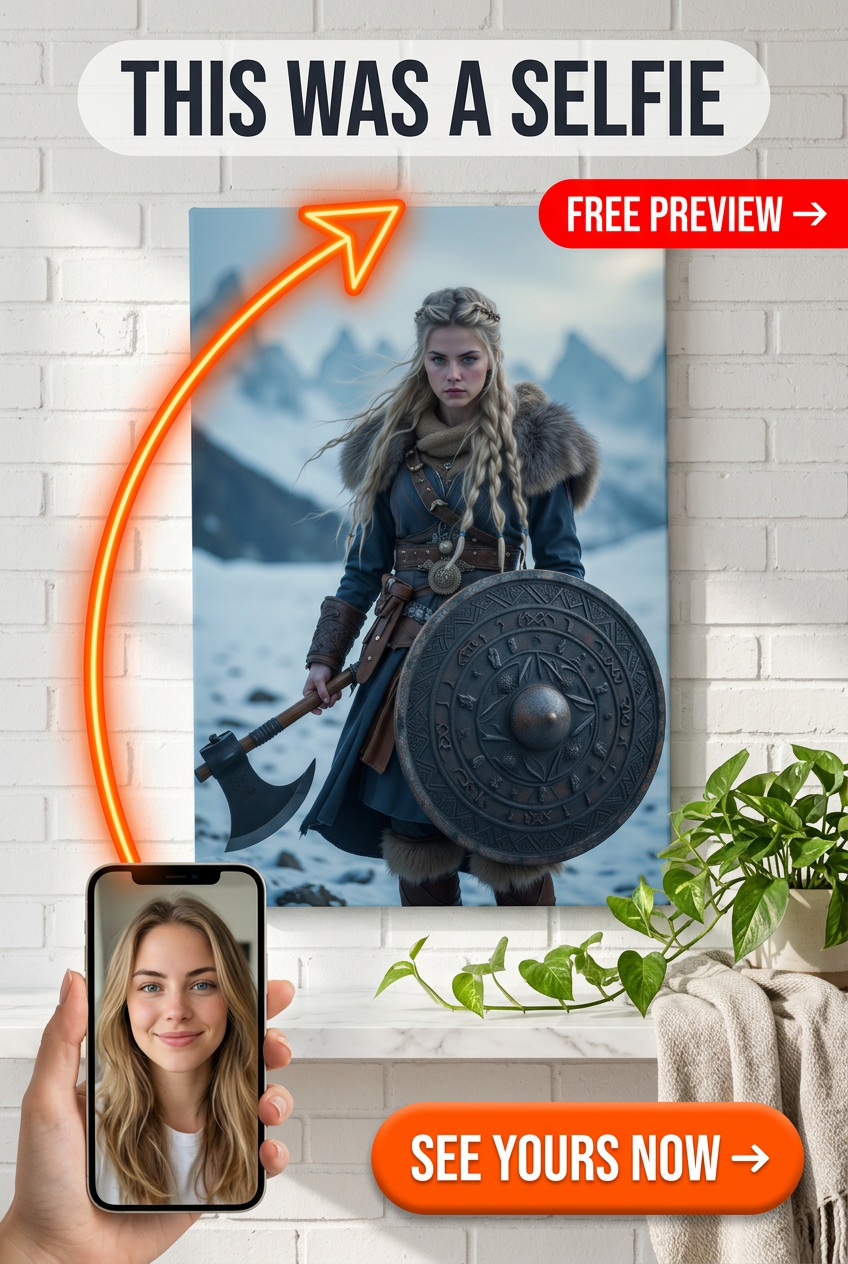Custom Viking Woman Portrait — Heroic Shield & Axe Canvas