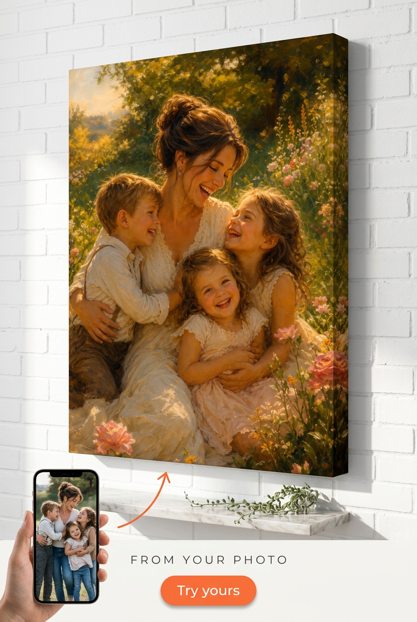 Mom With Kids Portrait Custom Portrait from Photo | Personalized Undefined Gift