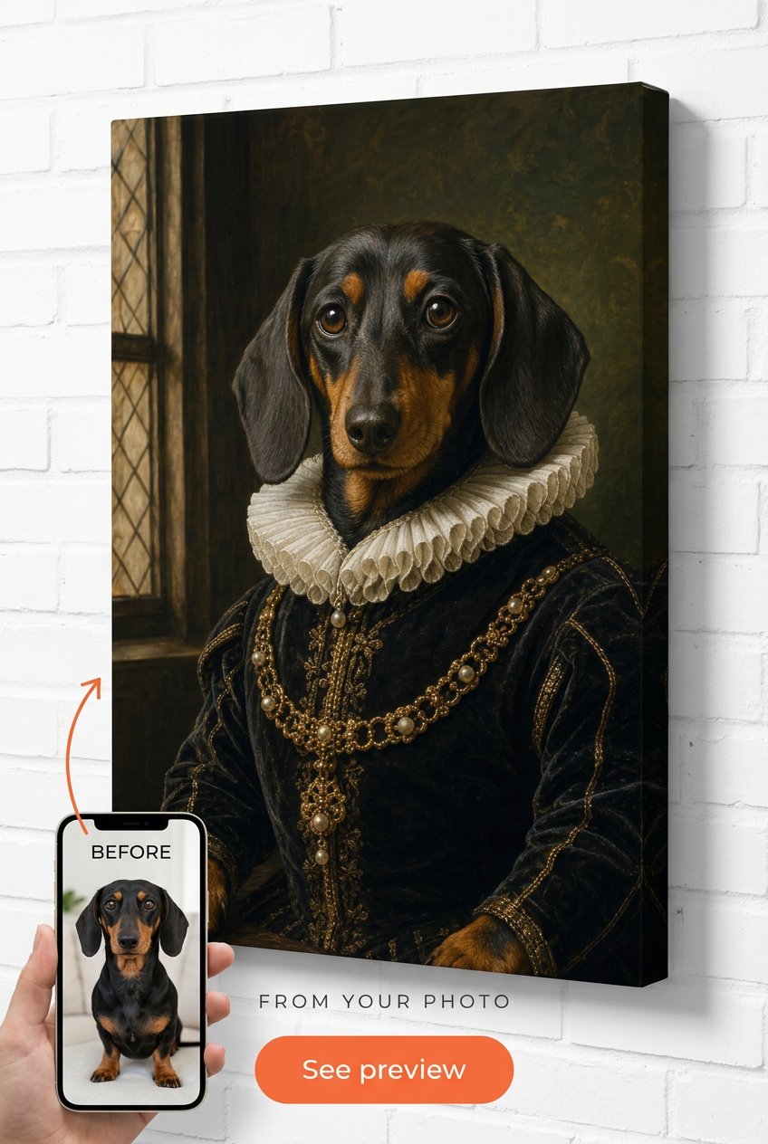 Custom Renaissance Dog Portrait — Regal Pet Canvas from Photo