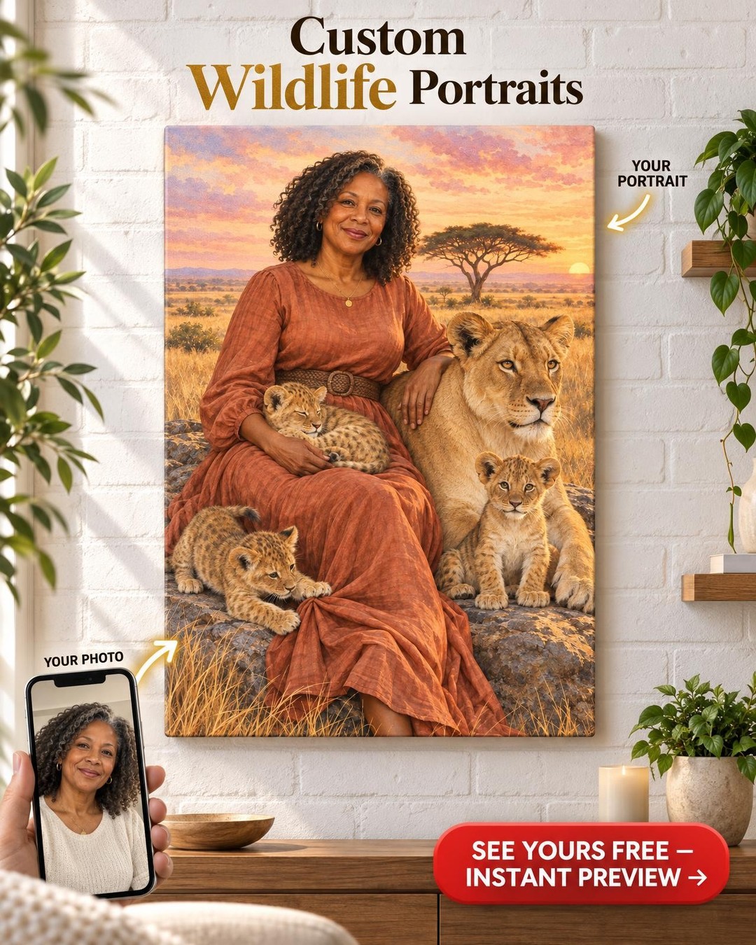 Mother of the Pride Custom Portrait from Photo | Personalized Lioness Portrait Gift