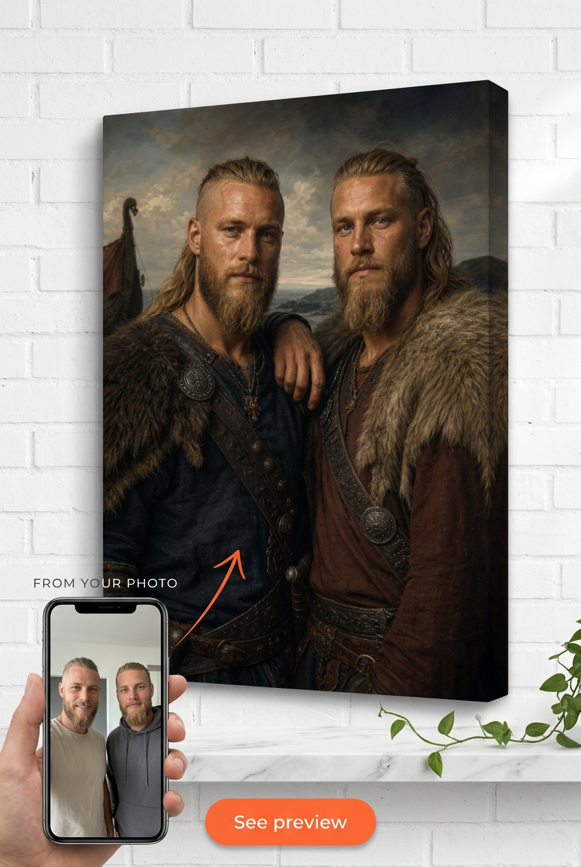 Custom Viking Couple Portrait — Heroic Warriors Canvas