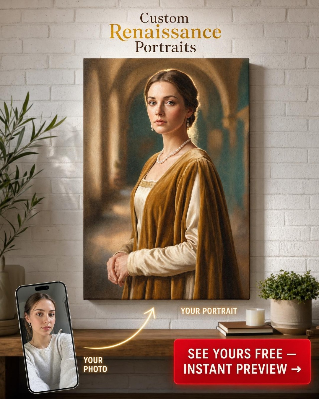 Custom Royal Woman Portrait — Regal Canvas from Photo