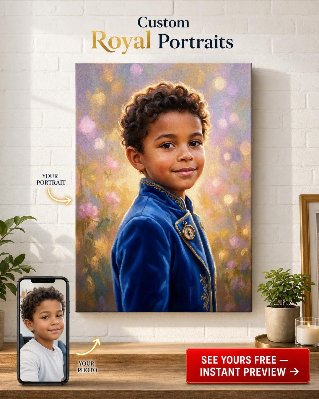 Custom Royal Boy Portrait — Whimsical AI Art from Photo Canvas