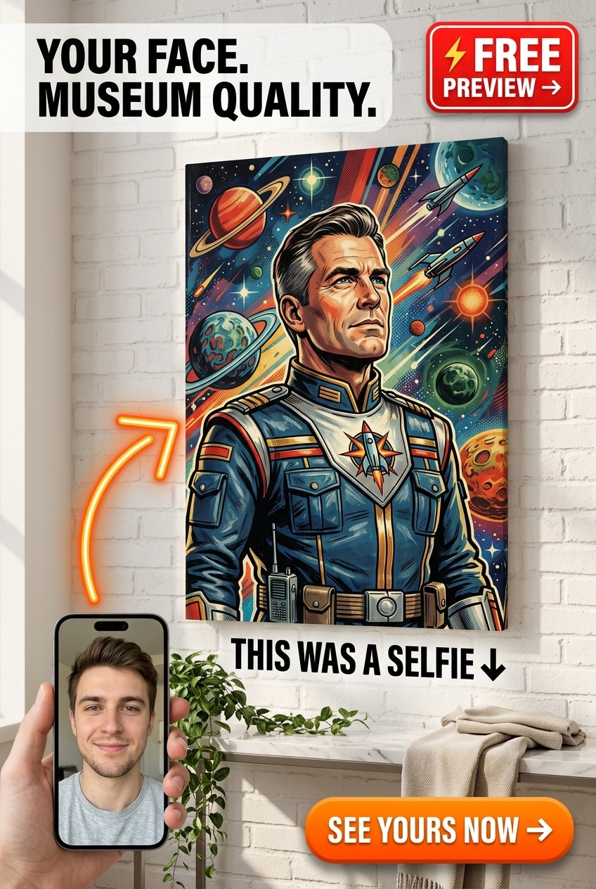 Custom Sci-Fi Man Portrait — Heroic Space Commander Canvas