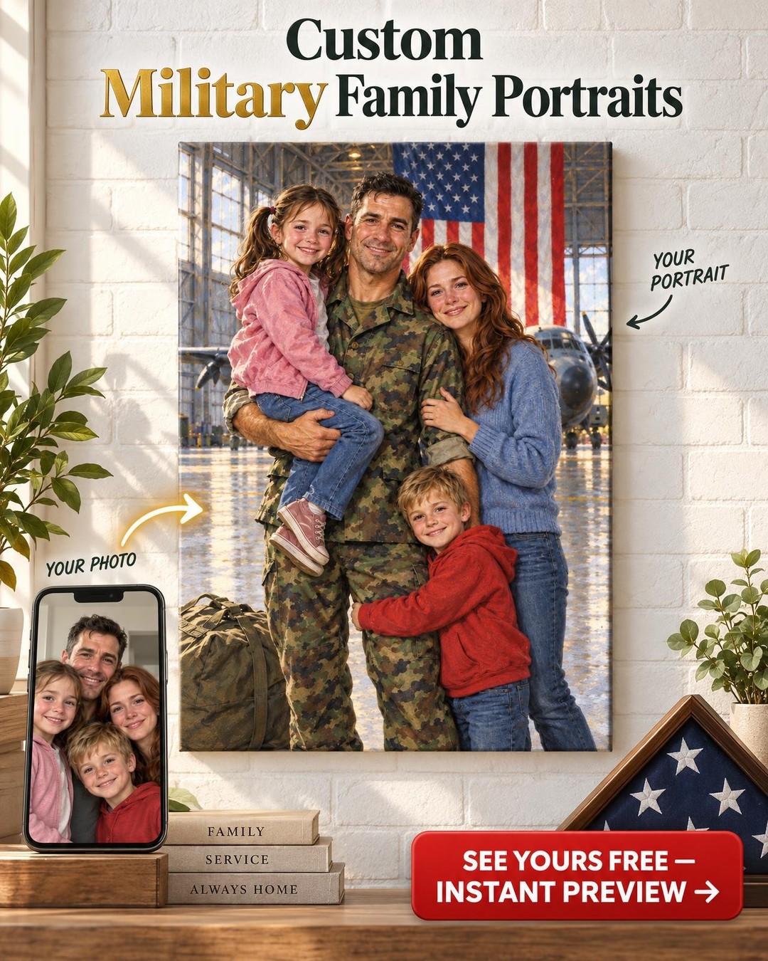 Military Homecoming Family Custom Portrait from Photo