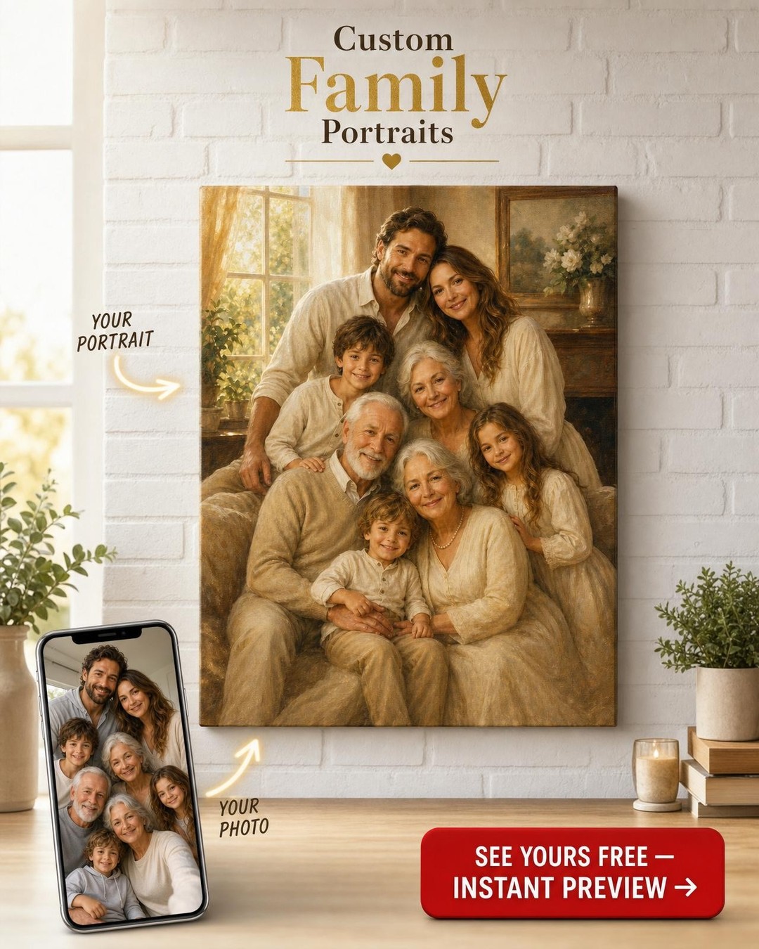 Family Portrait with Deceased Loved One — Warm Embrace Canvas