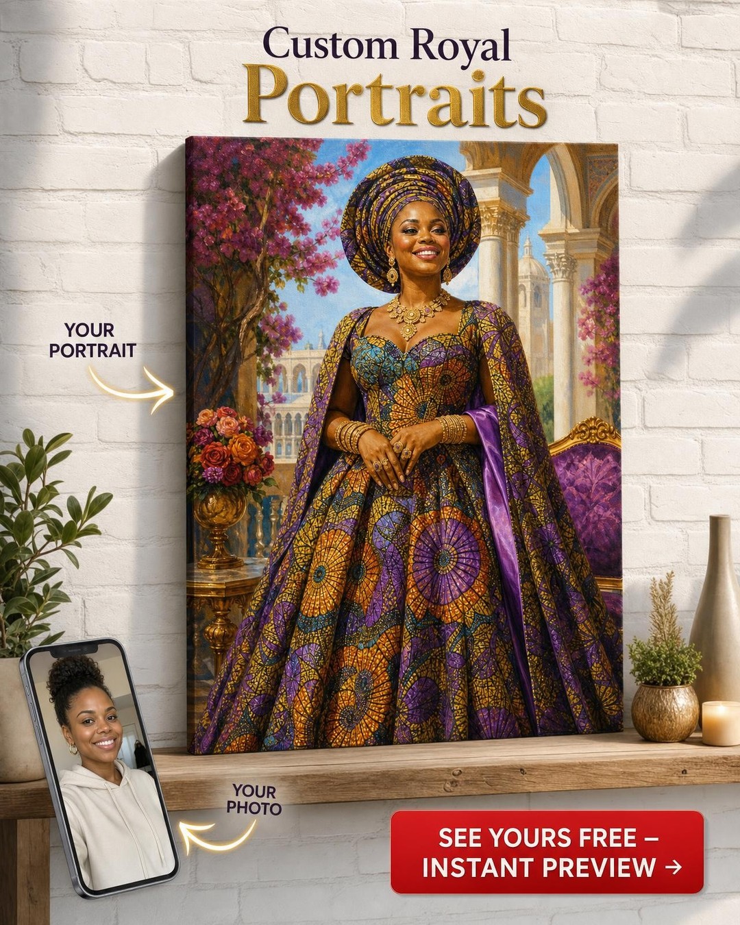 Ankara Queen Custom Portrait from Photo | Personalized For Her Gift