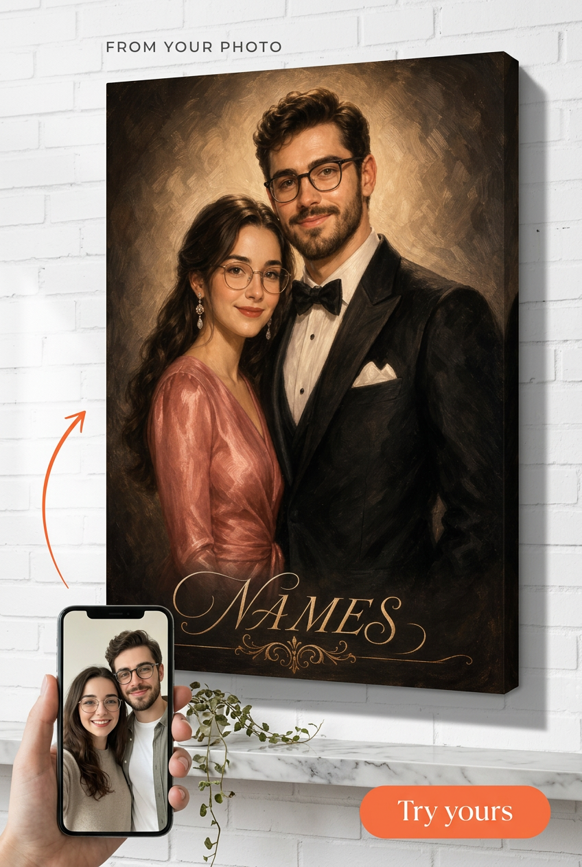 Custom 1940s Hollywood Movie Premiere Couple Portrait from Photo | Personalized Undefined Gift