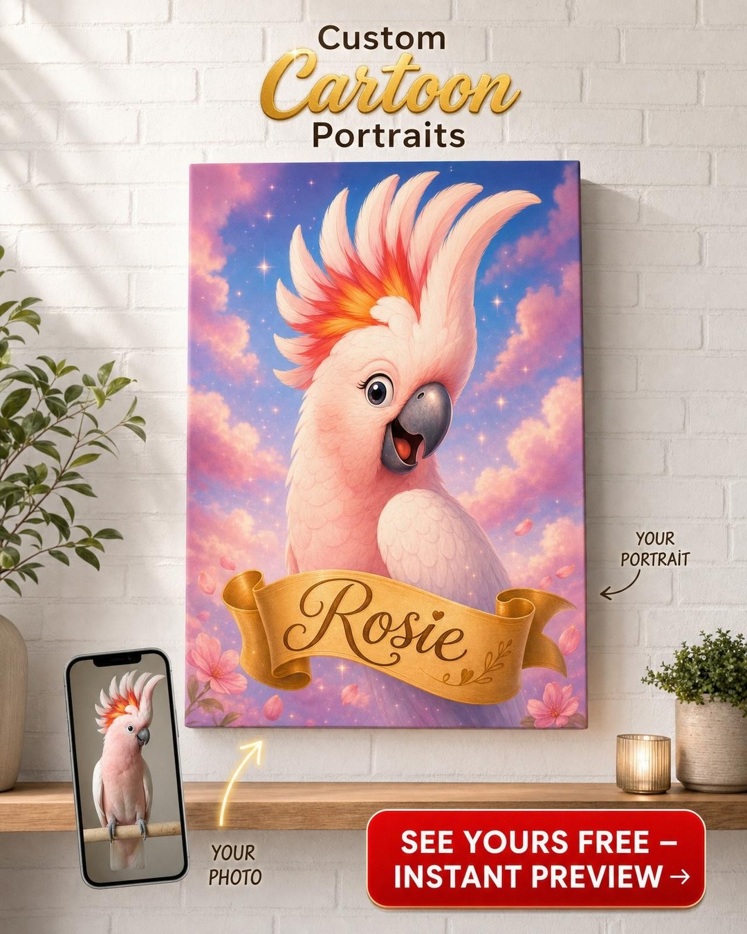 Custom Disney Cat Portrait — Whimsical Pet Canvas from Photo