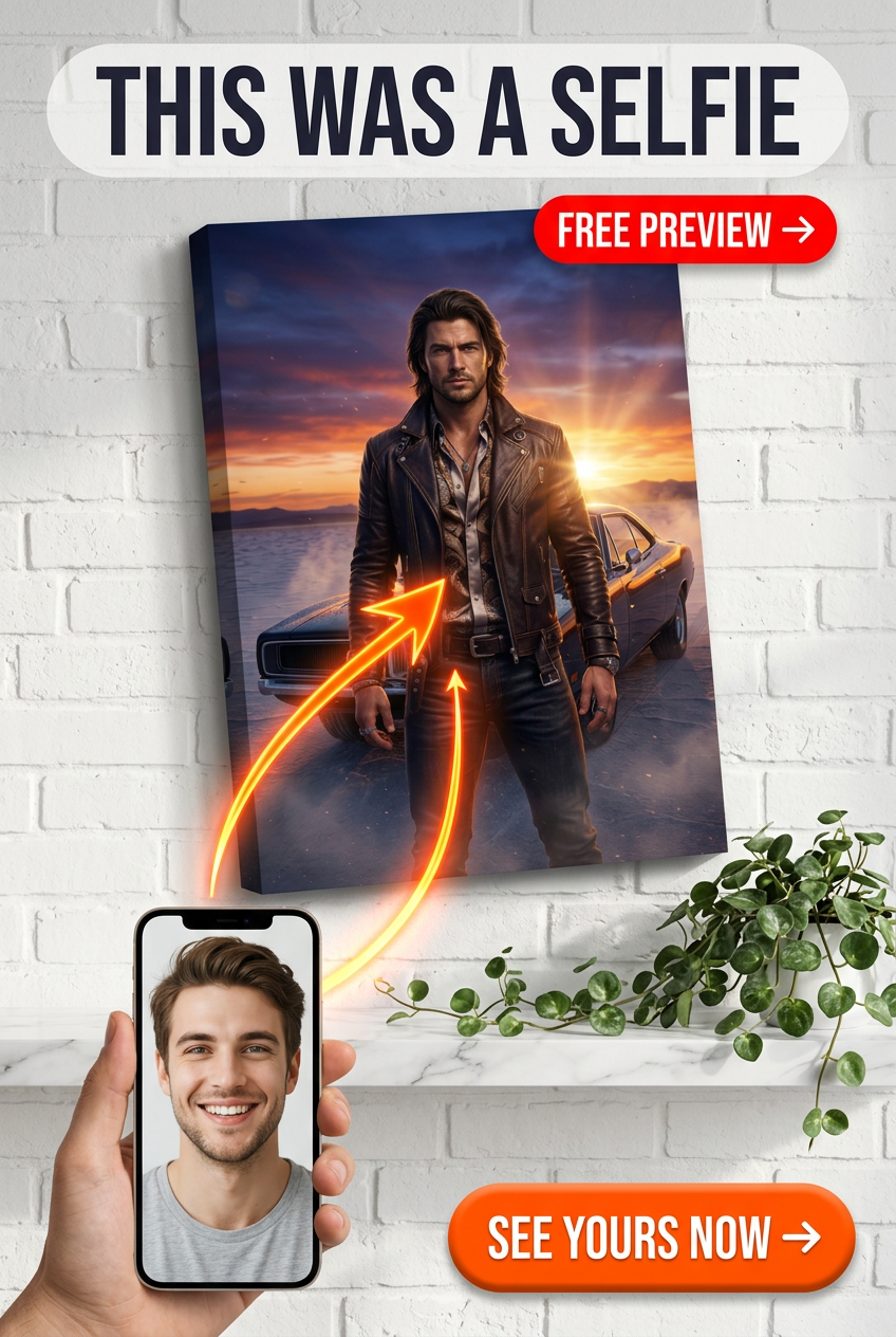 Custom Cowboy Man Portrait — Heroic Road Trip Canvas